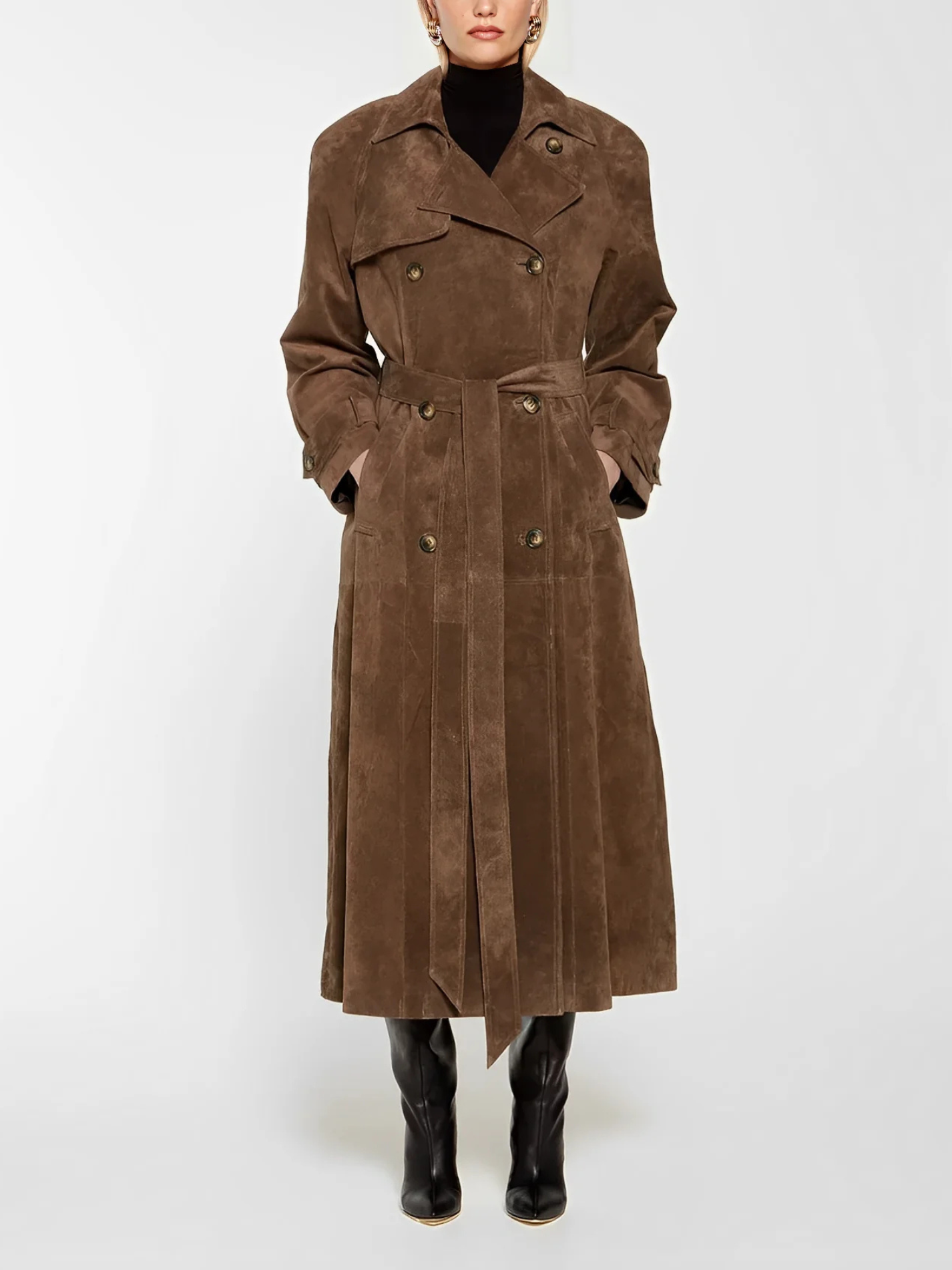 Marga | Lange Trenchcoat van Zachte Imitatiesuède