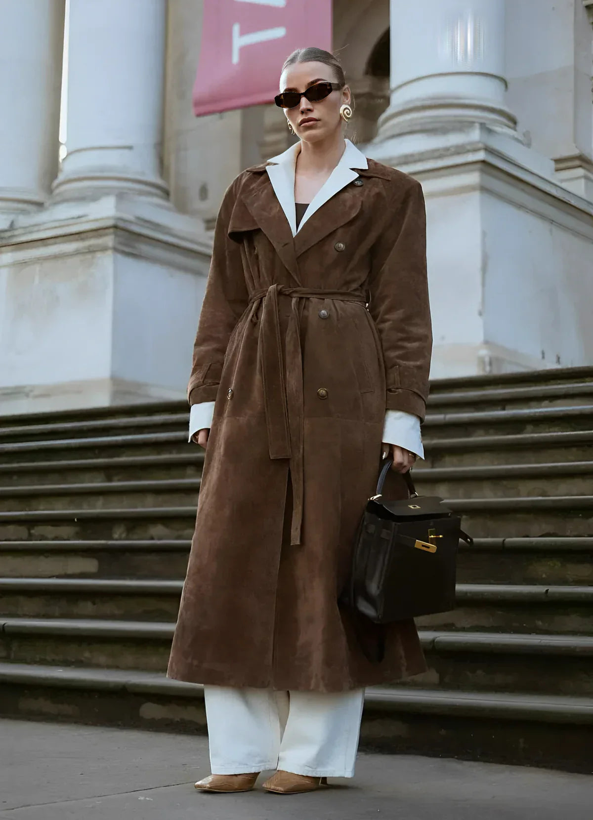 Marga | Lange Trenchcoat van Zachte Imitatiesuède