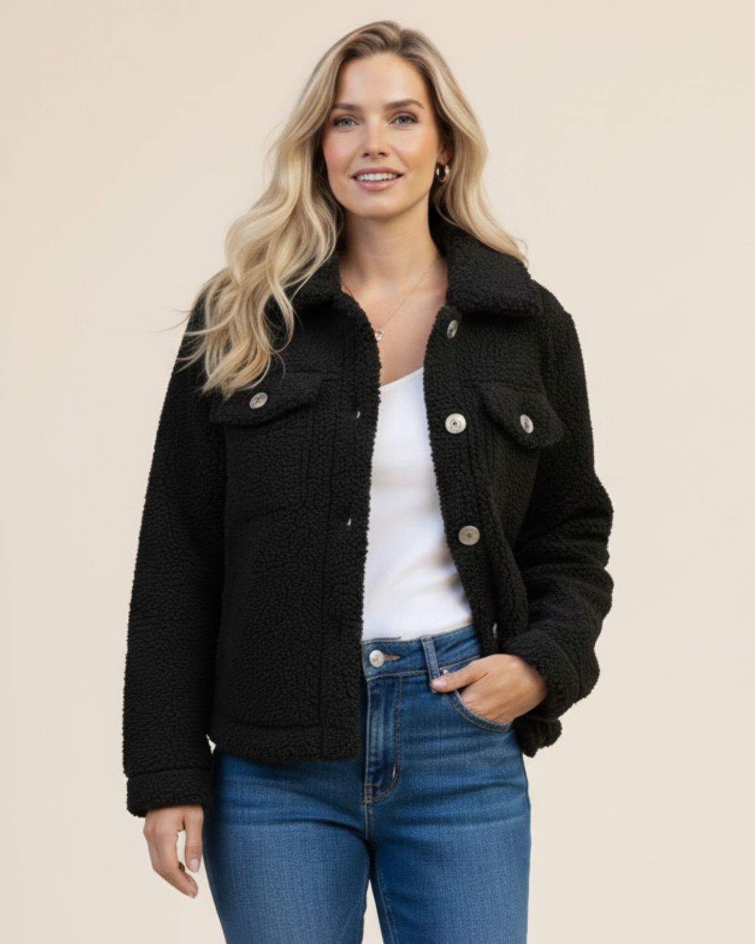 Annemarie | Zachte teddy jas met knopen