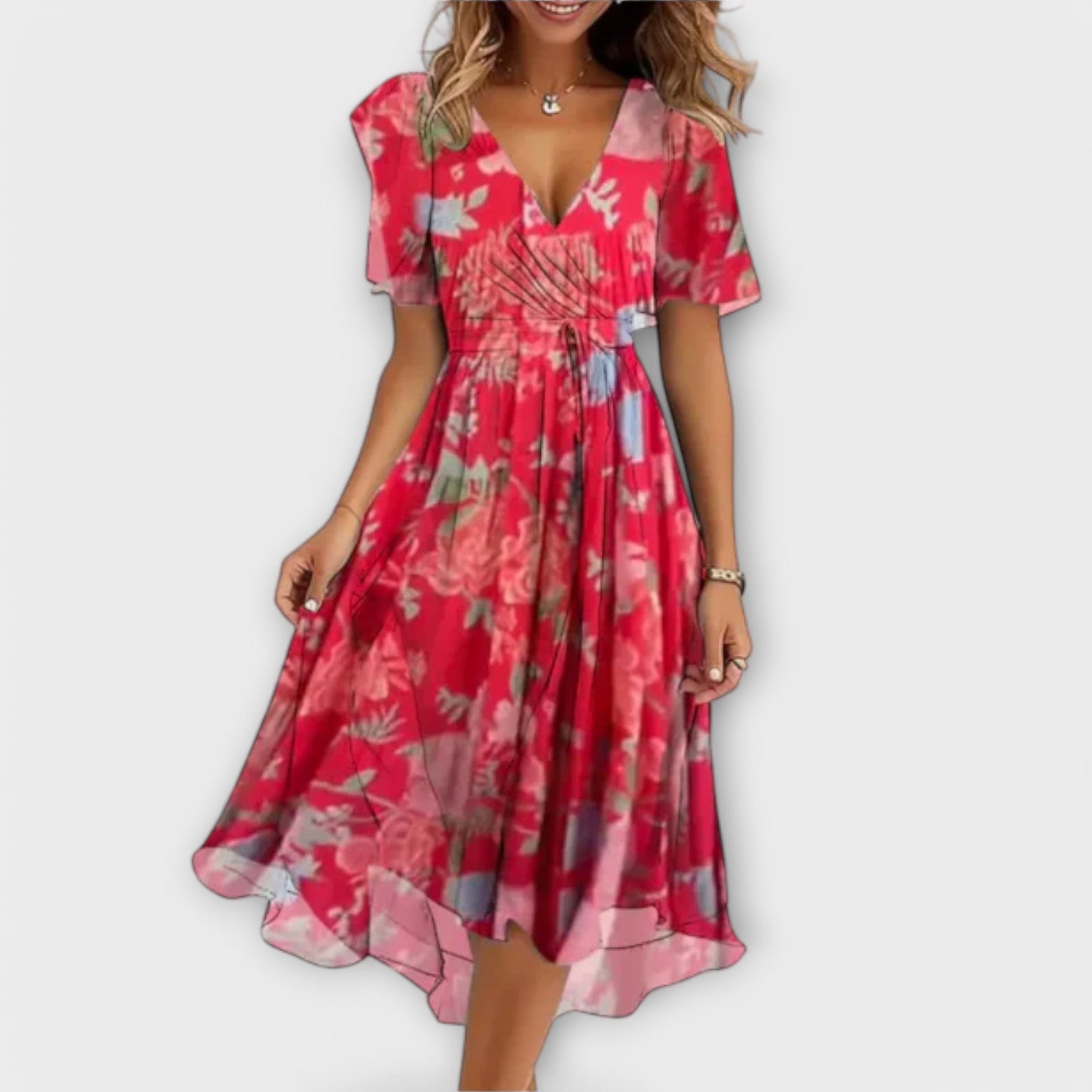 Saar | Midi Jurk met Bloemenprint