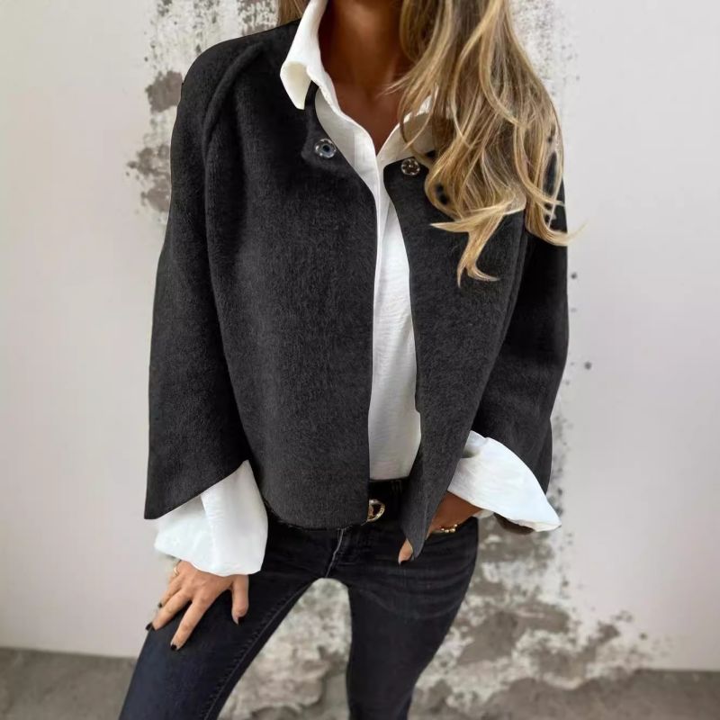 Marlies | Korte Wolmix Jas met Ronde Hals